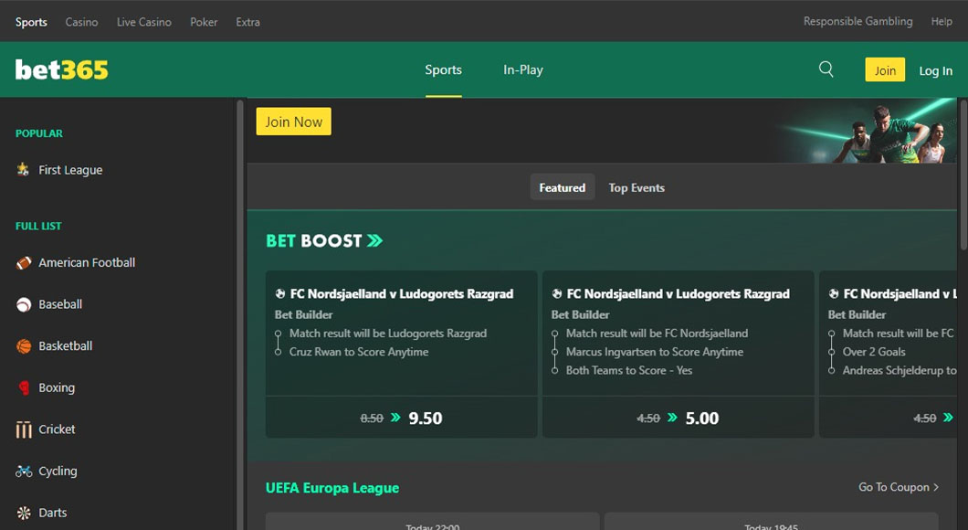 Bet365 interface